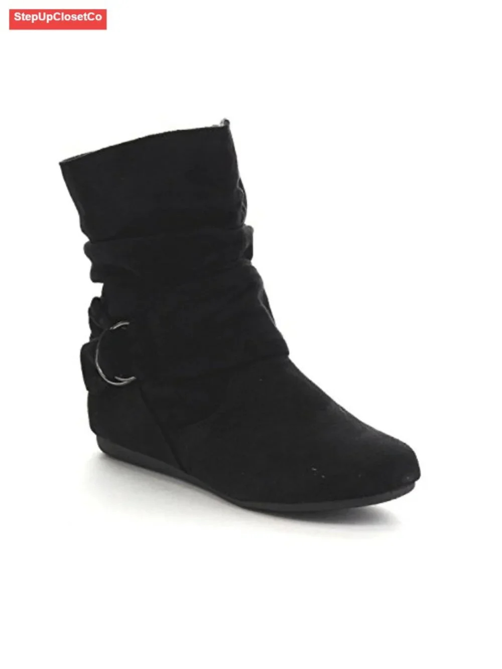 Women's Mid Calf Slouch Suede Boots Side Zipper Flat Heel Winter Ankle Boots